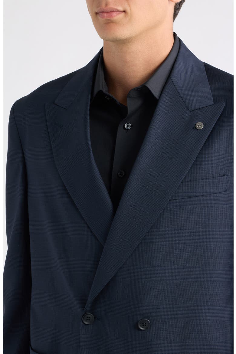 Tango Double Breasted Plaid Wool Suit, Alternate, color, NAVY