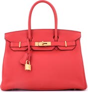 Pre-Owned Hermes Birkin Handbag Red Togo with Gold Hardware 30