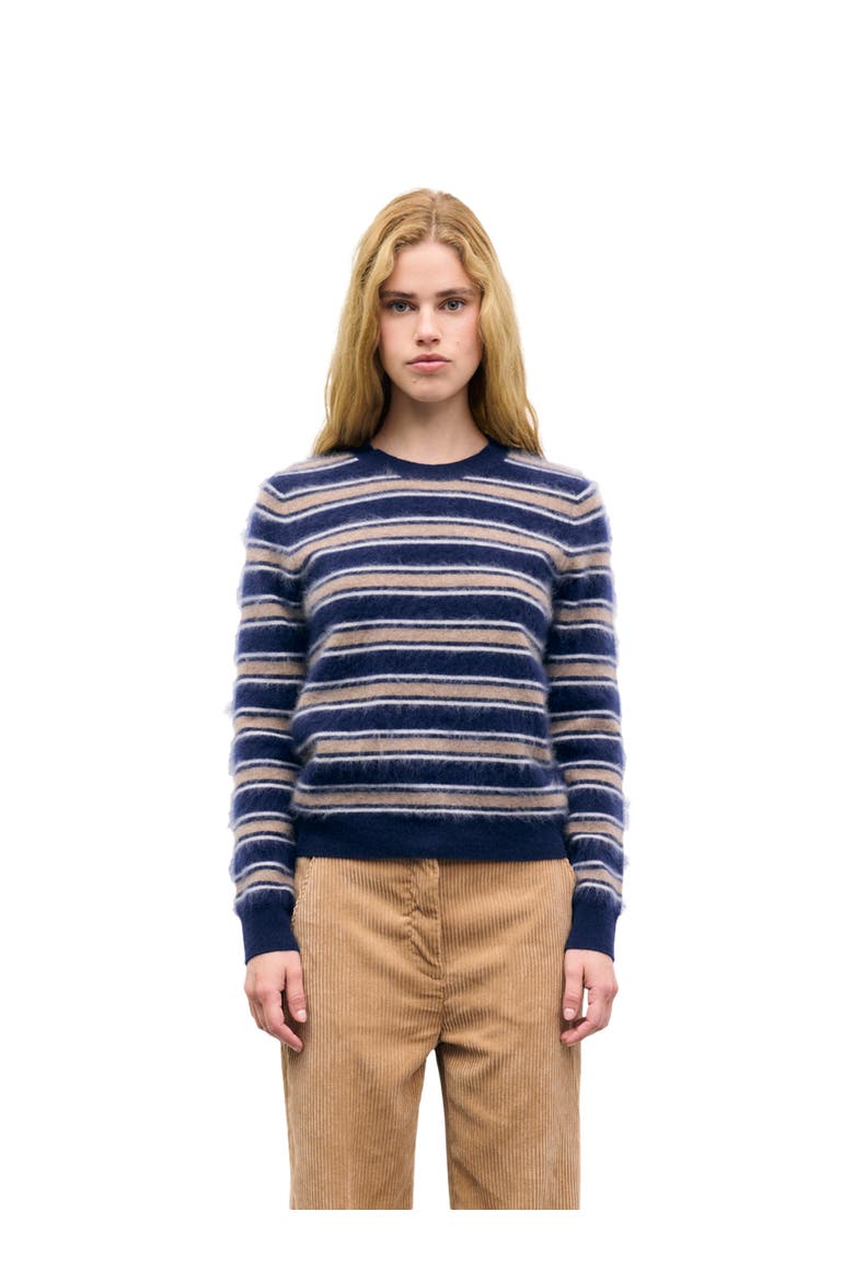 Rima Striped Crew Neck Sweater, Main, color, Camel