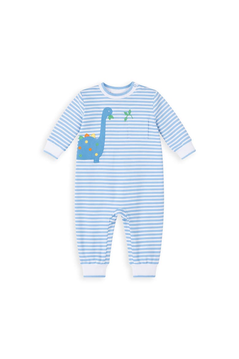Stripe Knit Longall with Dinosaur, Main, color, Medium Blue & White Stripe