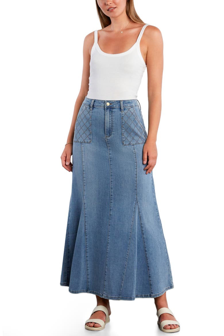 My Queen Denim Maxi Skirt, Alternate, color, CHEER BLUE