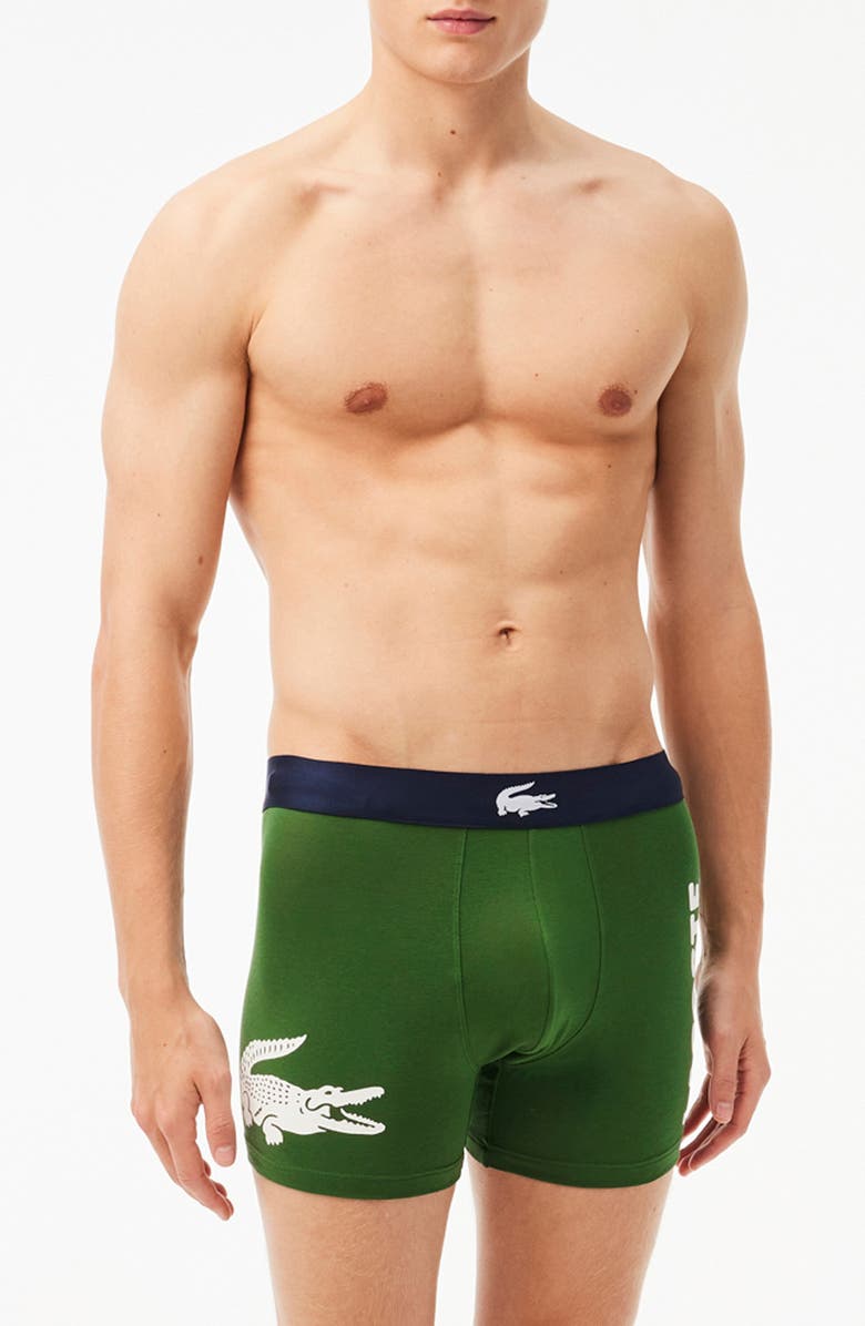 Lacoste Assorted 3-Pack Stretch Cotton Boxer Briefs, Main, color, Thyme/ Navy Blue/ White