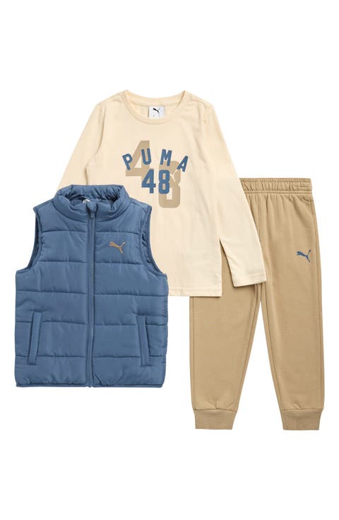 Kids' Woven Puffer Vest, Logo Jersey T-Shirt & Joggers Set (Little Kid)