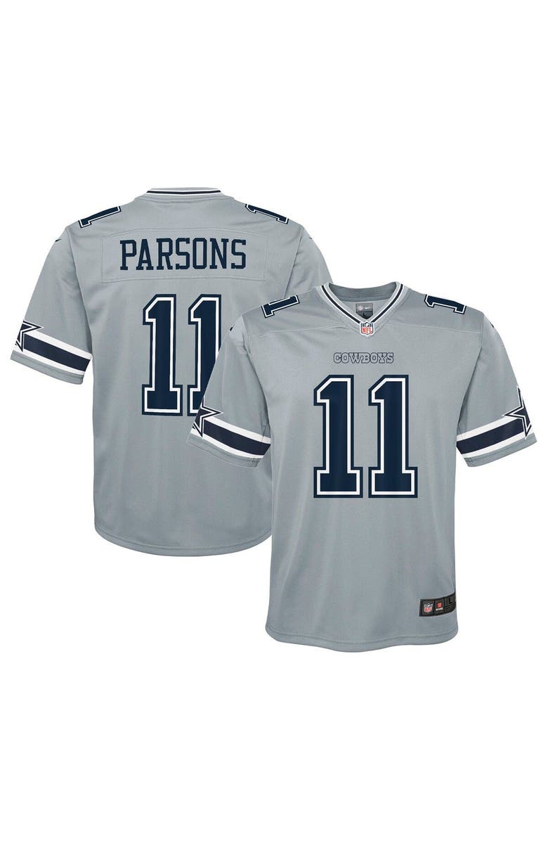 Nike Youth Nike Micah Parsons Gray Dallas Cowboys Inverted Game Jersey, Main, color, 