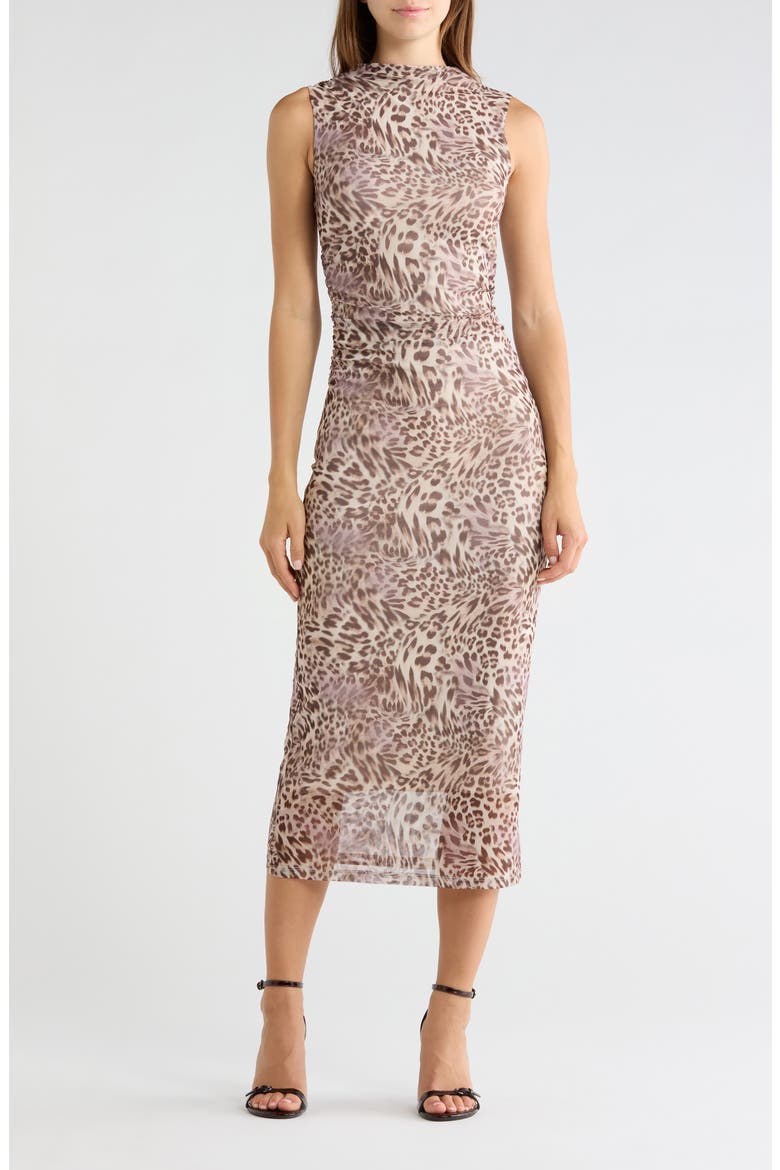 Funnel Neck Ruched Maxi Dress, Main, color, TAUPE COMBO