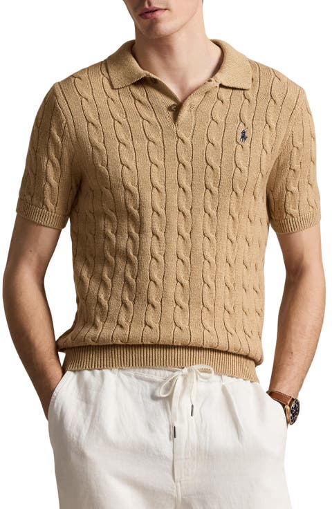 Cable Stitch Cotton Polo Sweater