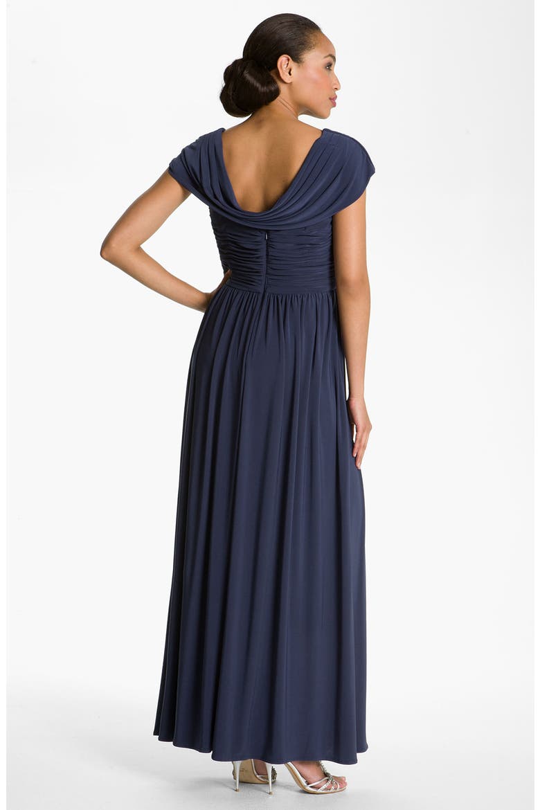 Crisscross Bodice Jersey Gown, Alternate, color, CARBON