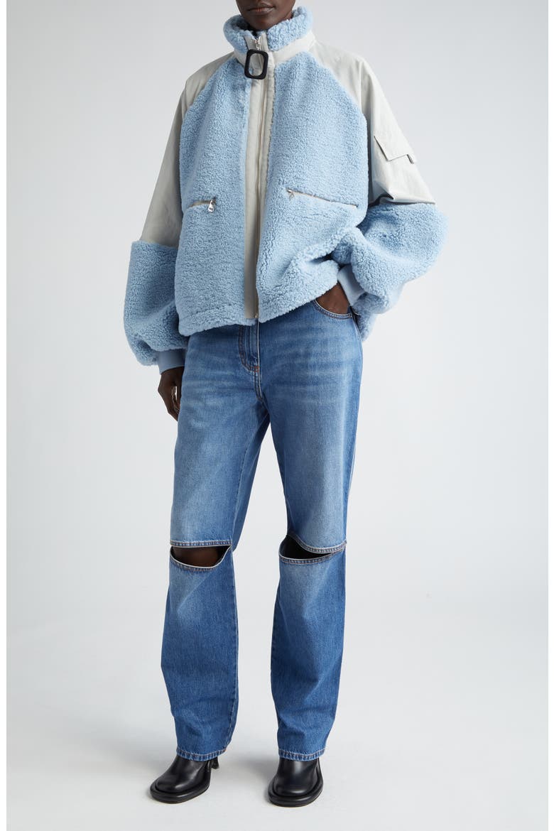Oversize Mixed Media Colorblock Track Jacket (Nordstrom Exclusive), Alternate, color, LIGHT BLUE