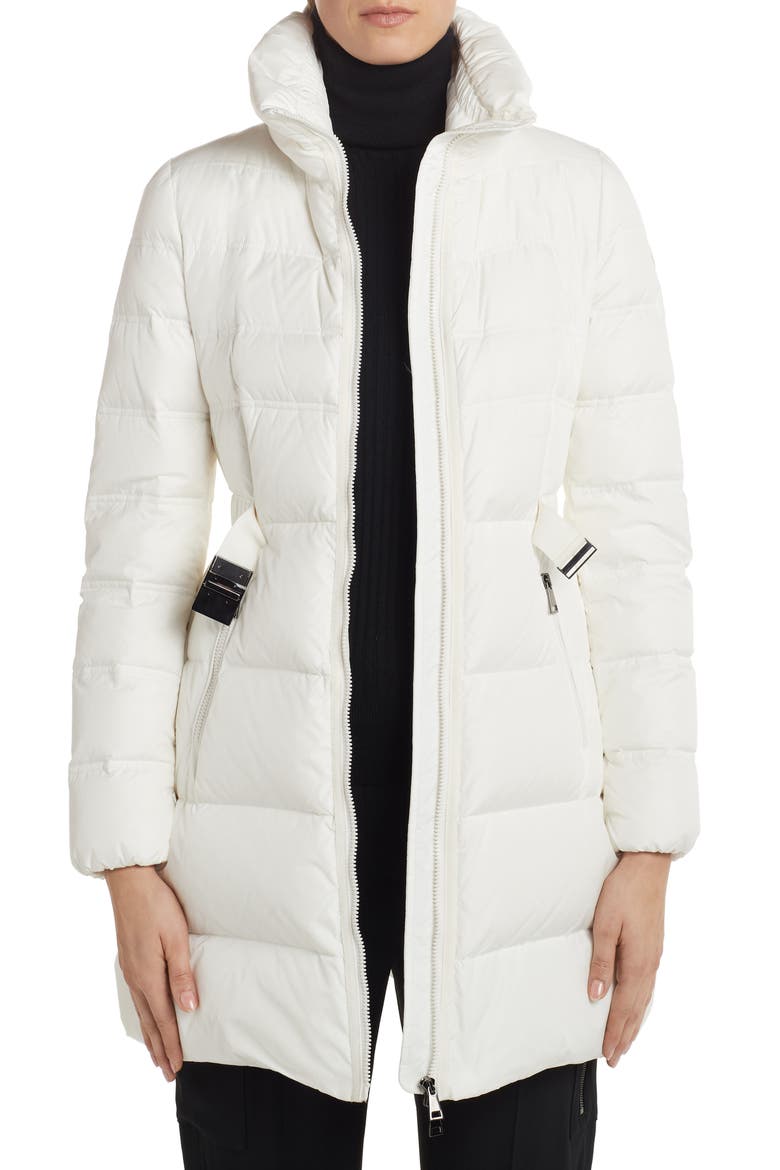 Accenteur Belted Quilted Down Puffer Coat, Alternate, color, WHITE