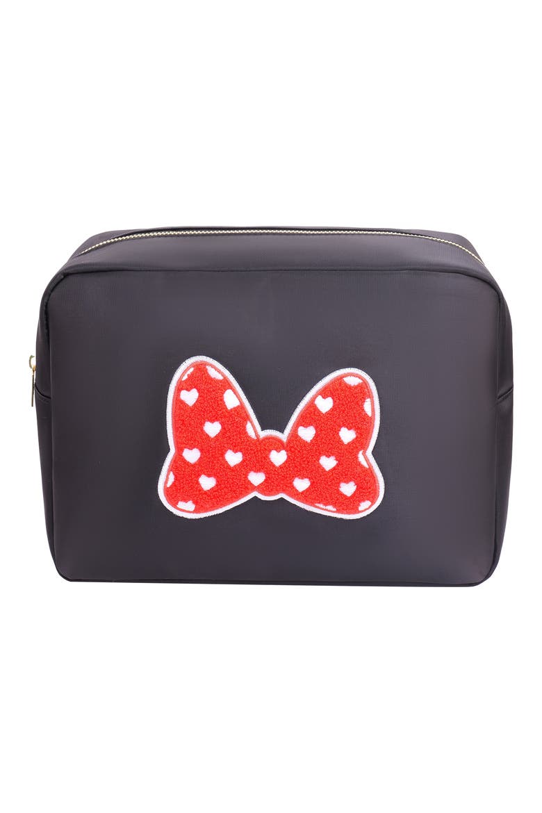 Extra Large Heart Bow Cosmetics Bag, Main, color, BLACK/RED