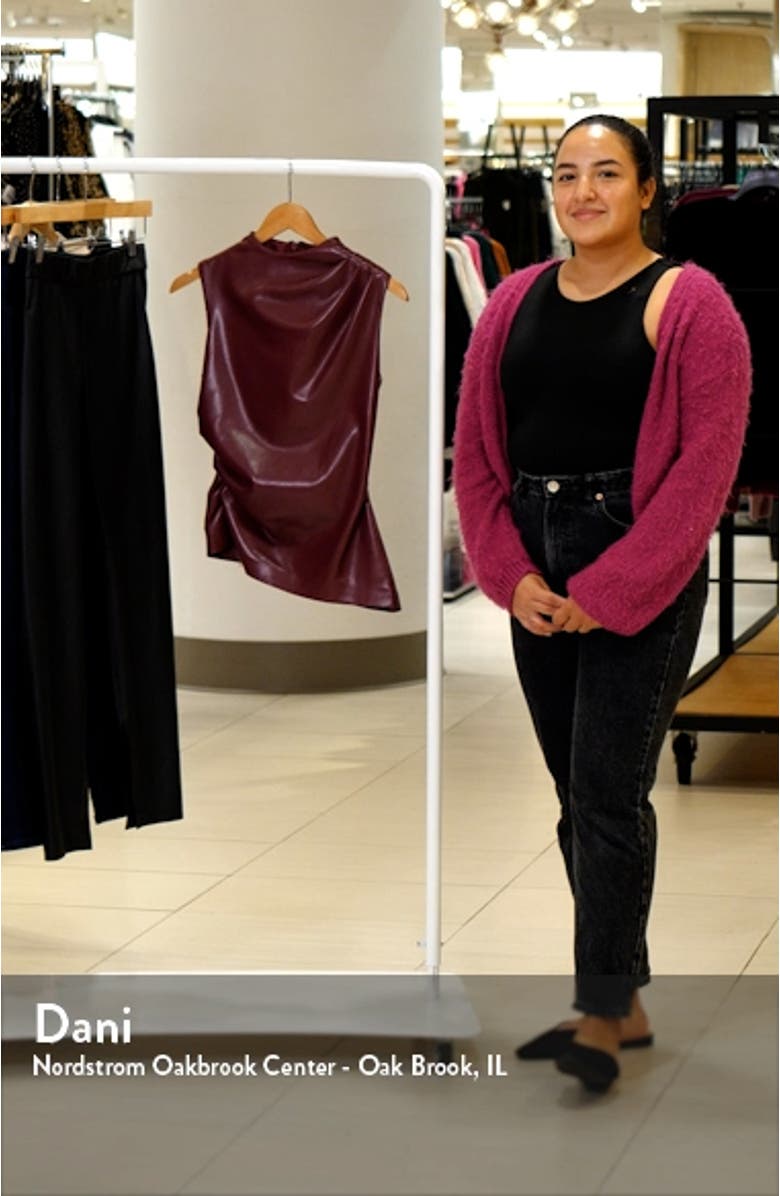Allegra Asymmetric Faux Leather Gathered Top, sales video thumbnail