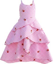 Mia Belle Girls Girls Seaside Bloom Gingham Embroidered Floral Ruffle Dress