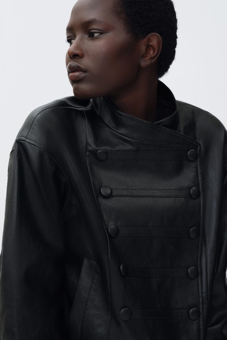 Coated Button-Detail Jacket, Alternate, color, Black