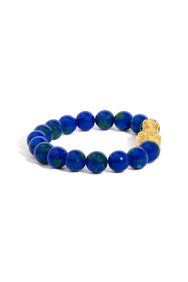 18K Yellow Gold Azurite Beaded Dragon Charm Bracelet, Alternate, color, Yellow Gold