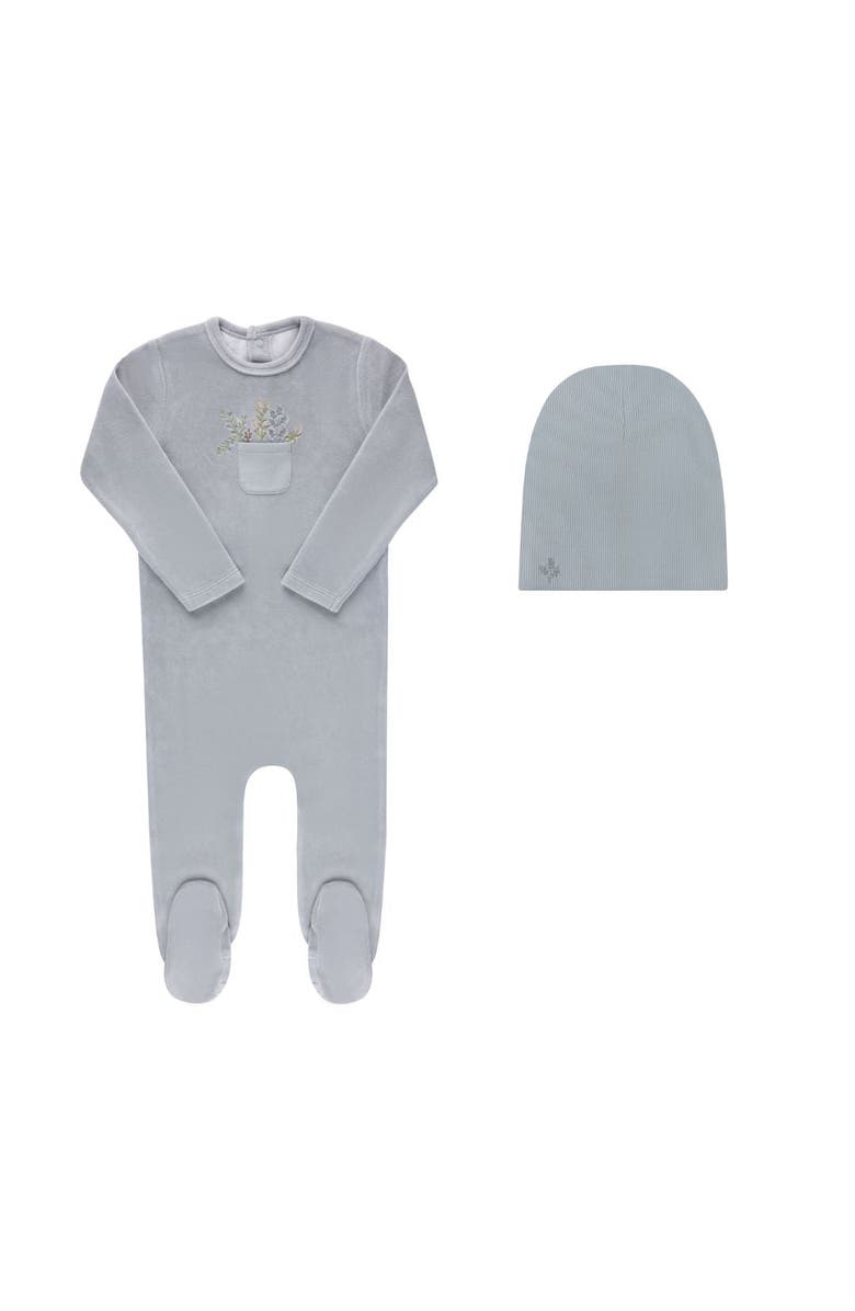 Ely's & Co. Velour Pocket Full of Flowers Collection - Footie + Cotton Beanie, Main, color,