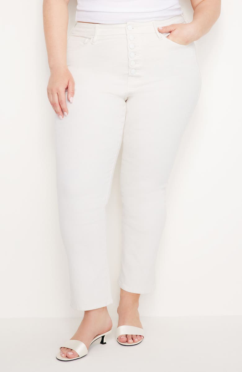 Good American Good Legs Exposed Button Straight Leg Jeans, Alternate, color, Cloud White001