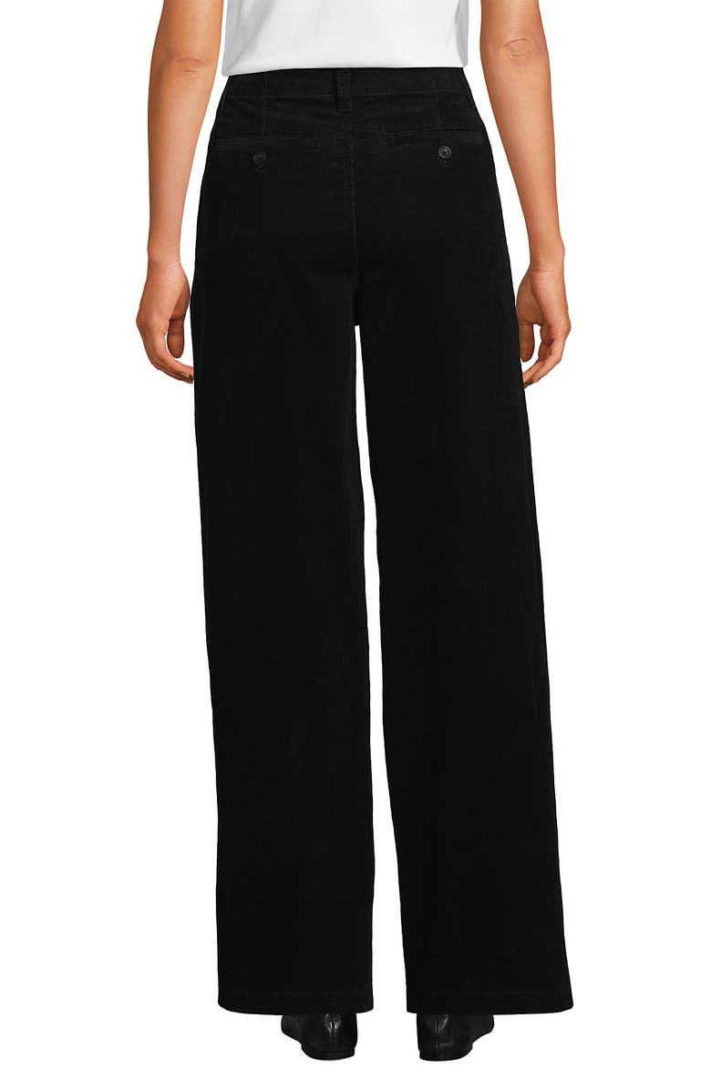 Lands' End Corduroy High Rise Wide Leg Top Stitch Trousers, Alternate, color, Black