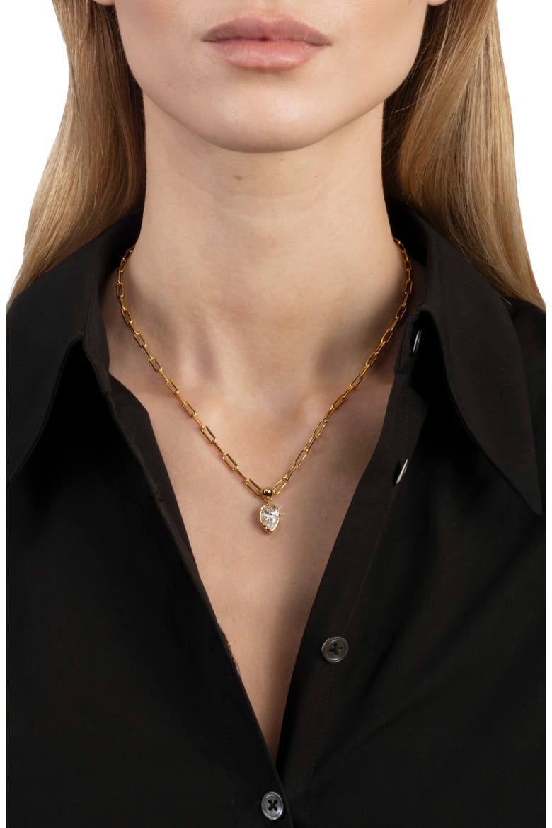 Asterales Petite Cubic Zirconia Pendant Necklace, Alternate, color, GOLD