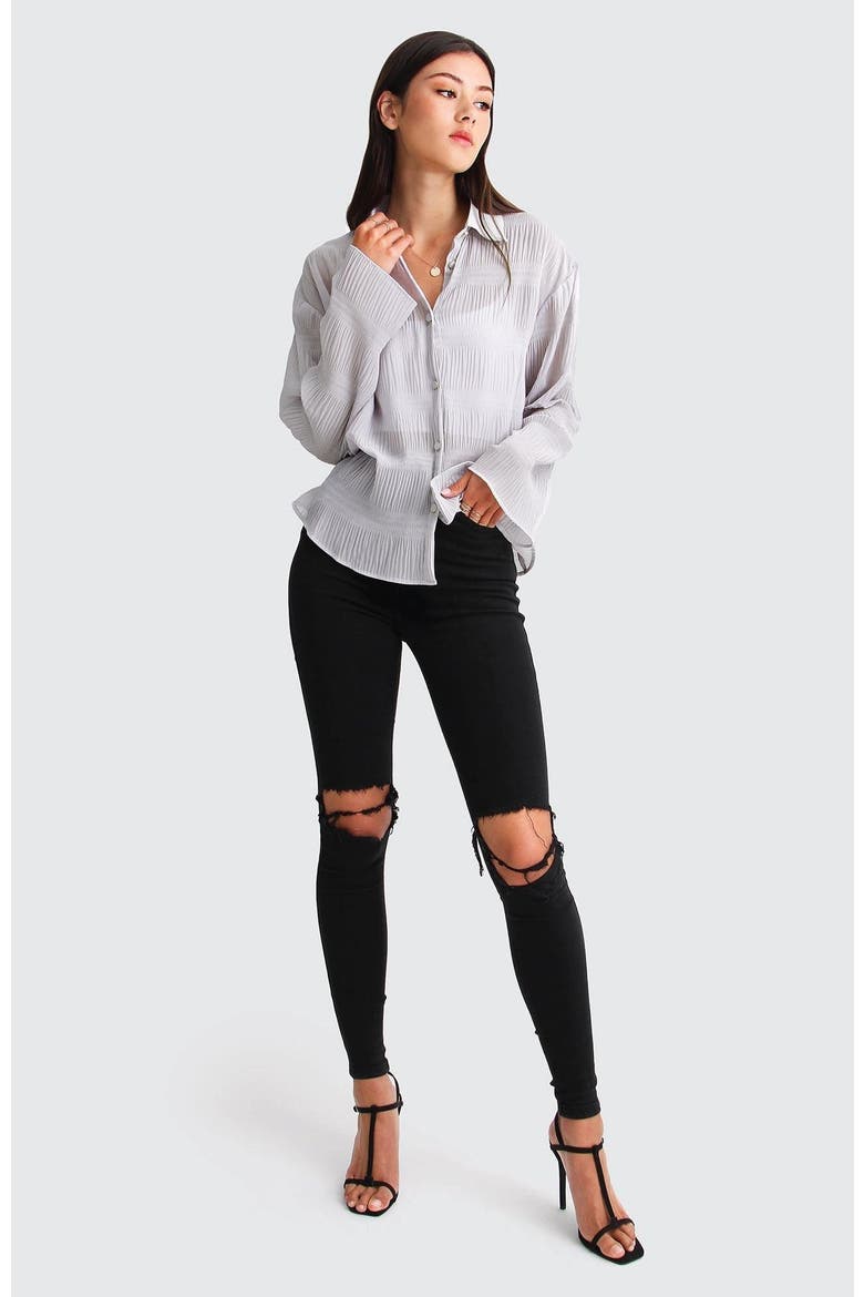 Yoko Shirred Chiffon Blouse, Alternate, color, Grey