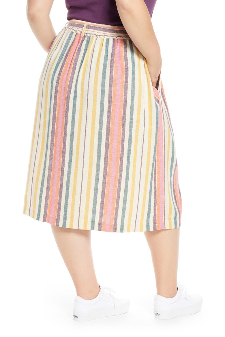 Tie Belt Stripe Midi Skirt, Alternate, color, IVORY DOVE NALA STRIPE