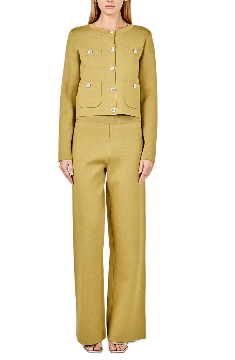 Endless Rose Rhinestone Cardigan, Alternate, color, Mustard Green