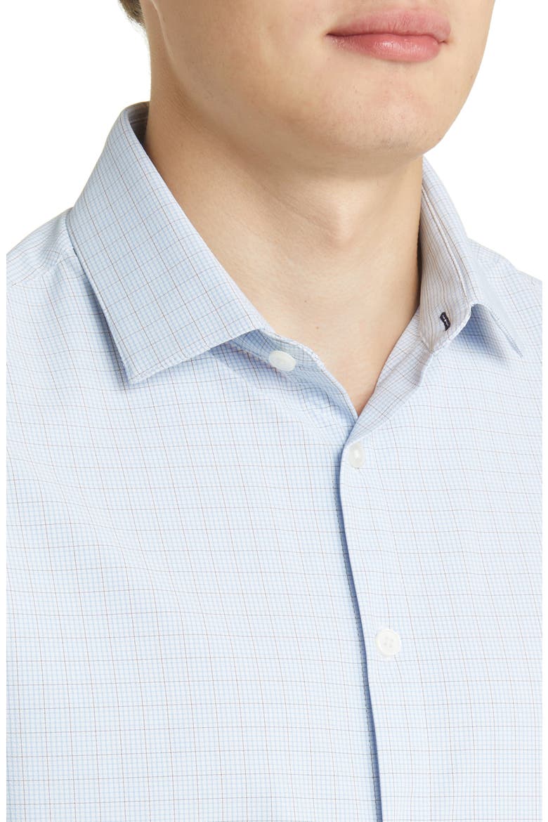 Leeward Trim Fit Check Print Button-Up Shirt, Alternate, color, LIGHT BLUE MINI PLAID