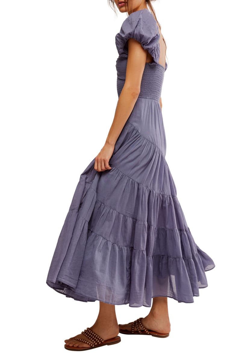 Free People Sundrenched Smocked Puff Sleeve Maxi Dress, Alternate, color, Blue Granite