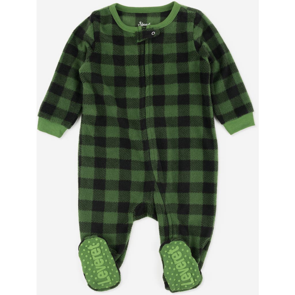 Leveret Kids Fleece Footed Printed Holiday Pajamas In Green