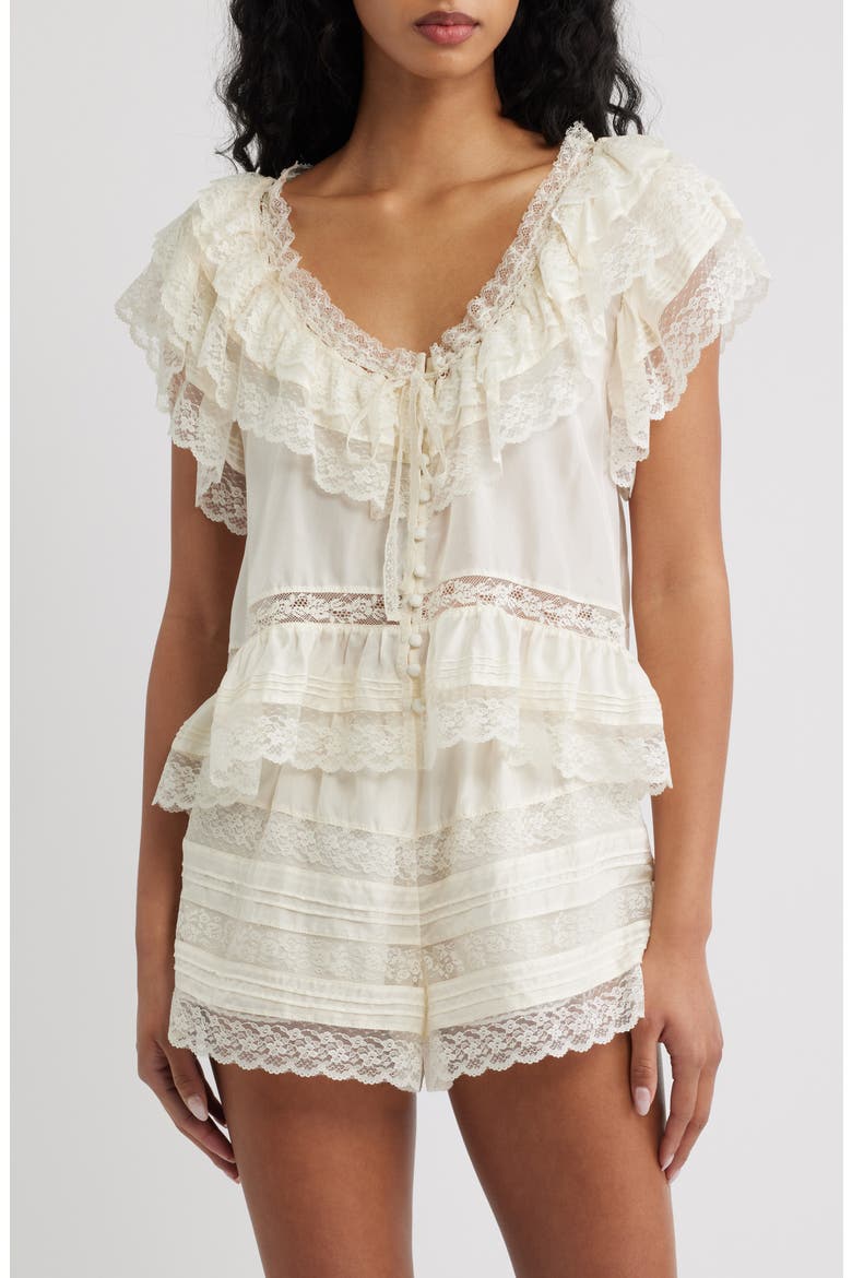 Persine Lace Trim Silk Top, Main, color, IVORY