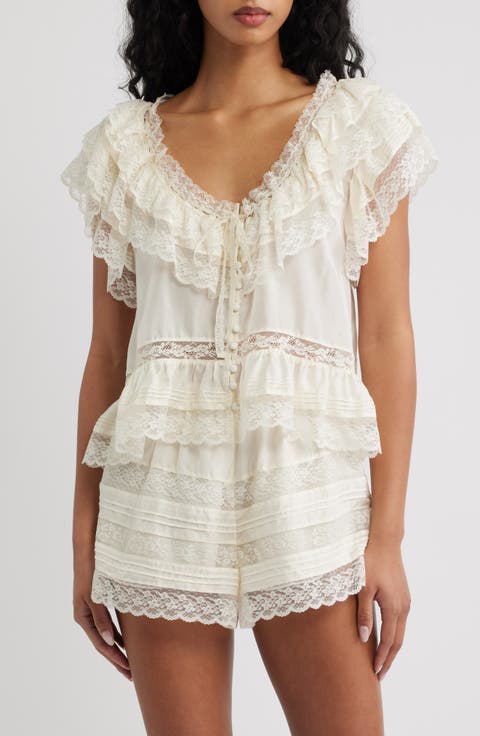 Persine Lace Trim Silk Top
