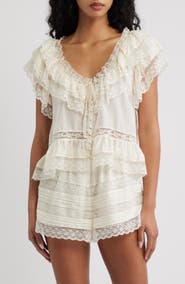 LoveShackFancy Persine Lace Trim Silk Top