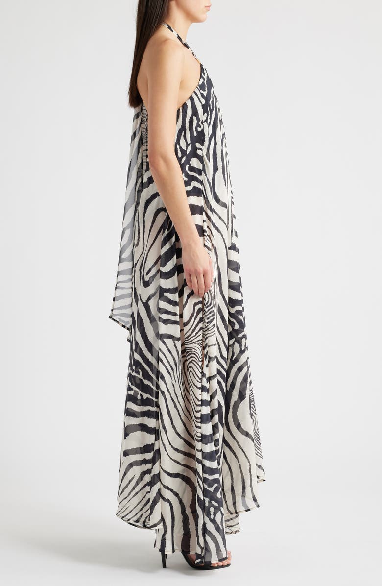 Delfi Collective Isla Print Halter Silk Maxi Dress, Alternate, color, Zebra