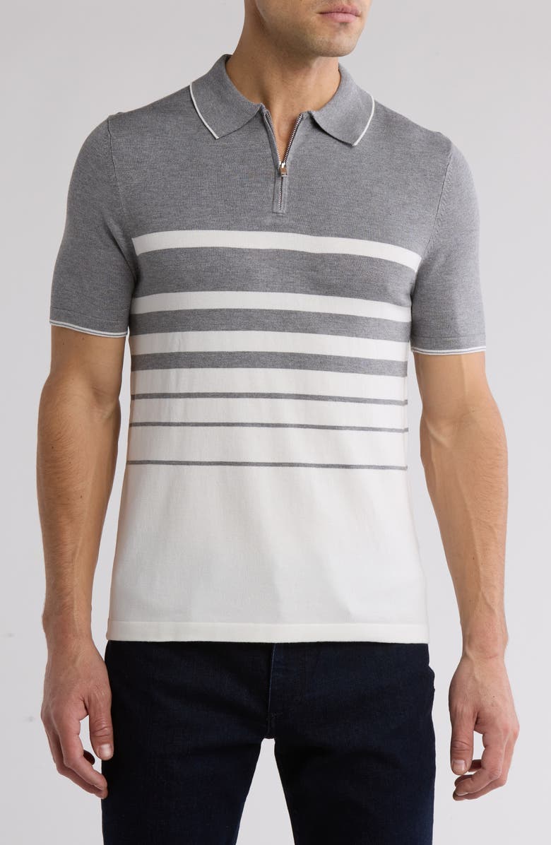 DENIM AND FLOWER Stripe Quarter Zip Polo, Main, color,