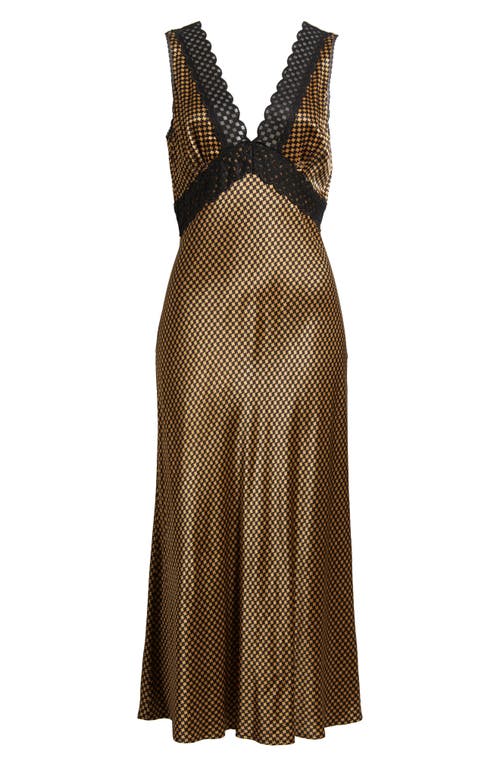Rails Simona Lace-trim Midi Slip Dress In Gold Houndstooth