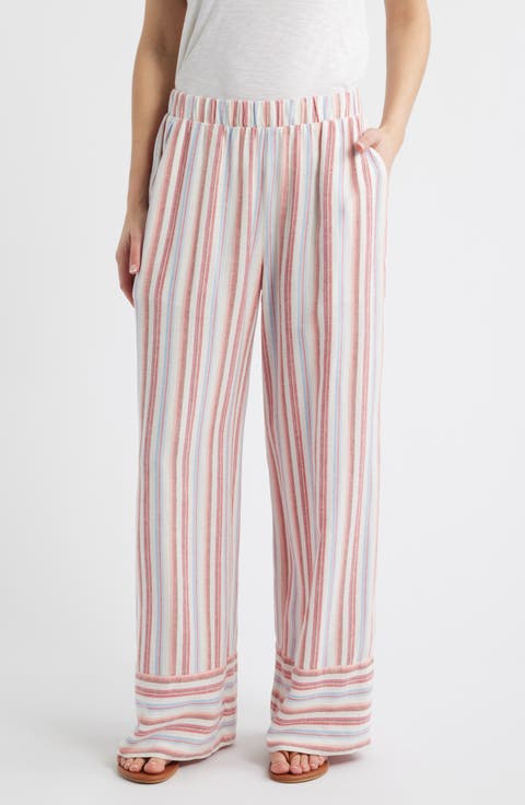 Stripe Linen Blend Wide Leg Pants