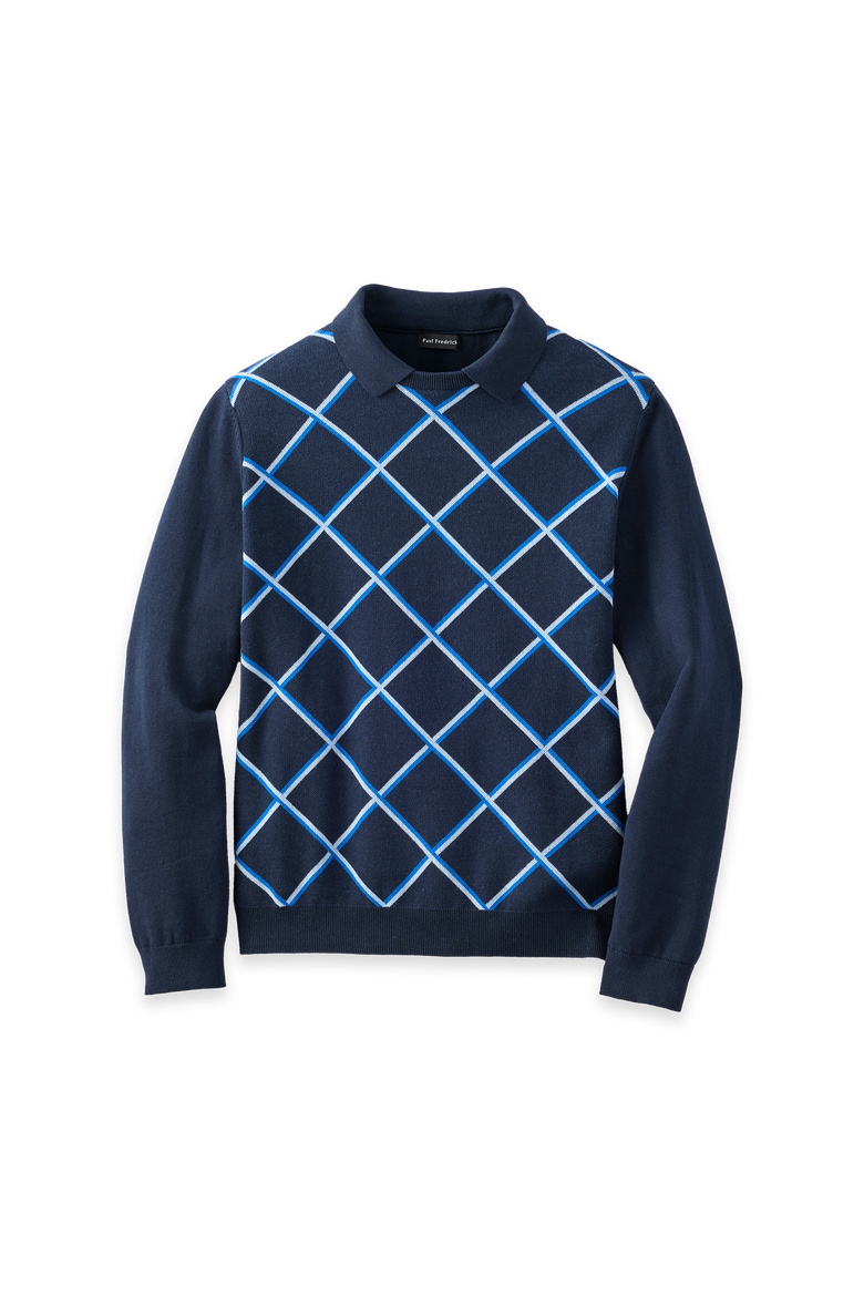 Cotton Crewneck Polo, Main, color, Navy