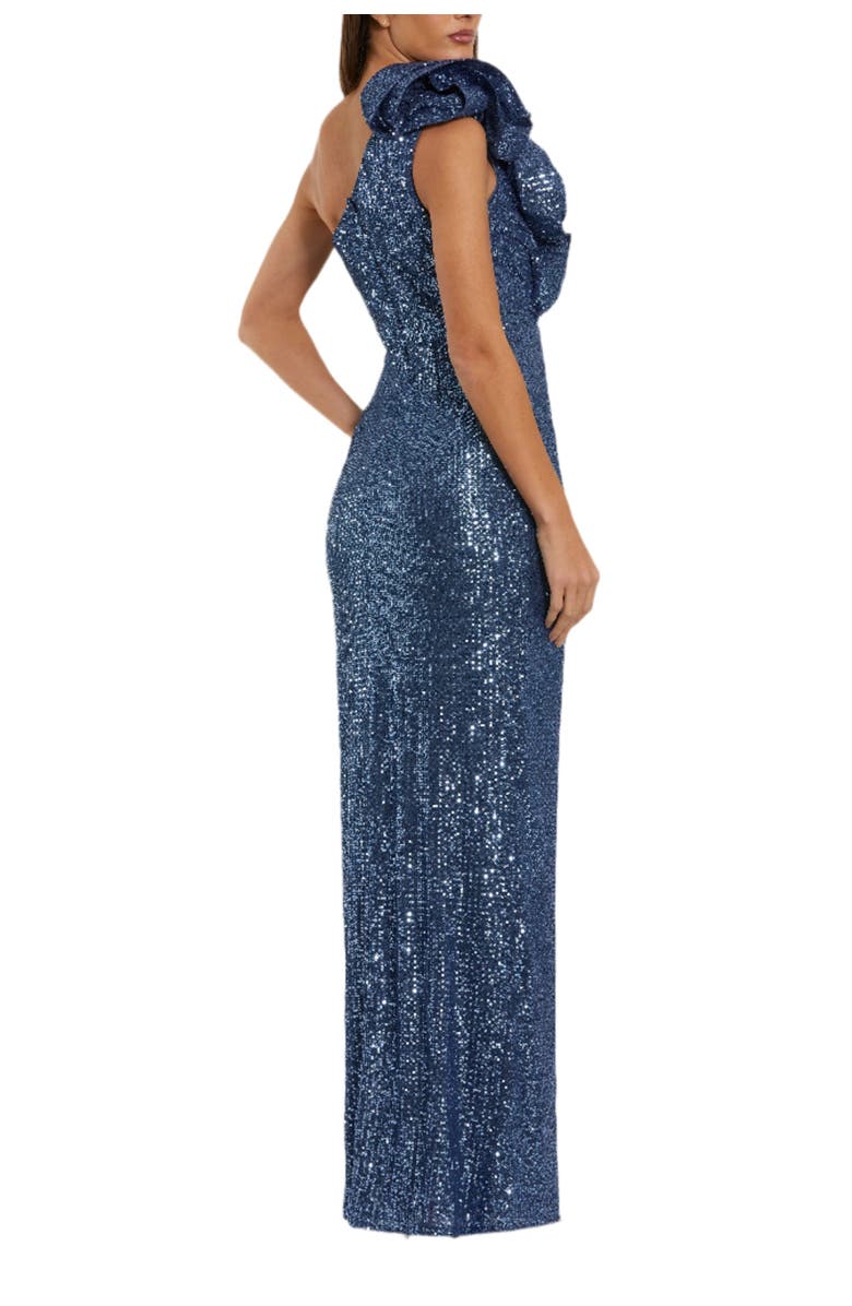 Mac Duggal Women's One Shoulder Sequin Ruffle Detail Gown, Alternate, color, Ocean