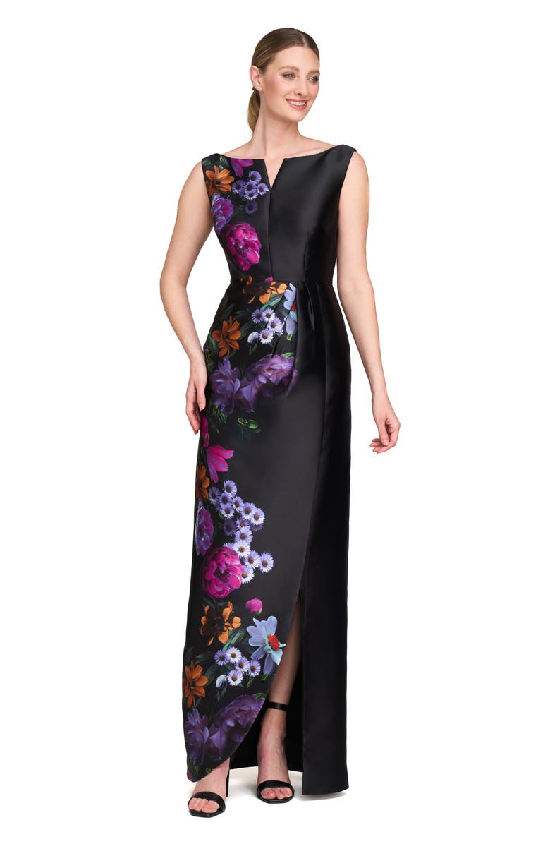 Kay Unger Helene Placed Floral Print Column Gown, Alternate, color, 