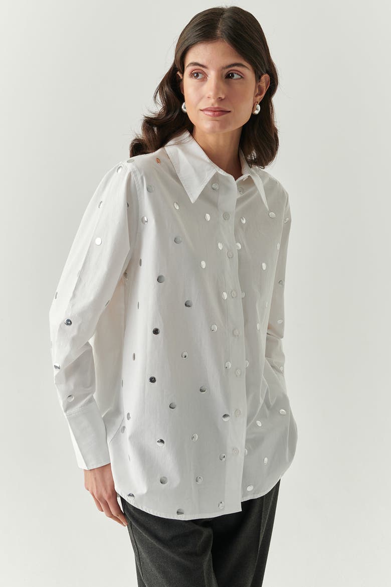 Murphy Long Sleeve Shirt With Metallic Sequin Button Details, Alternate, color, ECRU