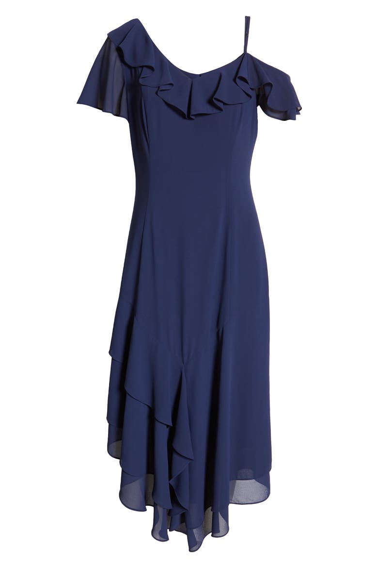 Chiffon One-Shouder Dress, Alternate, color, NAVY
