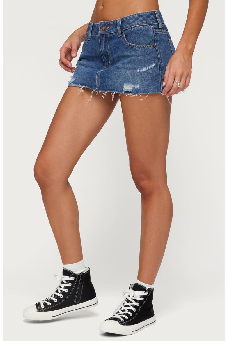 Nylah Frayed Low Rise Denim Skort, Alternate, color, BLUE-WASHED