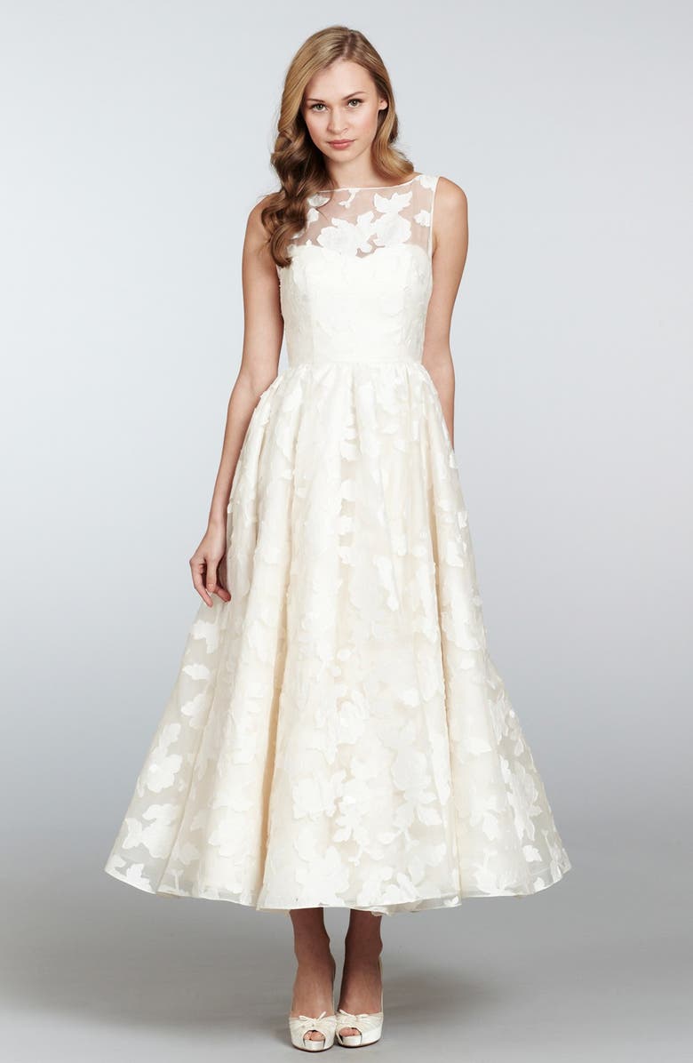 Hayley Paige 'Hepburn' Floral Appliqué Silk Organza Dress, Alternate, color,