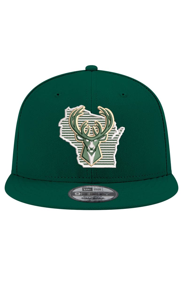 New Era Men's New Era Hunter Green Milwaukee Bucks State Pride 9FIFTY Snapback Hat, Alternate, color, 