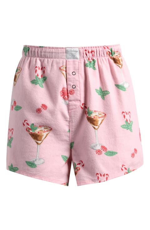 Print Cotton Flannel Pajama Shorts