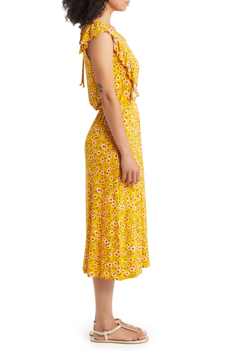 Floral Print Flutter Sleeve Dress, Alternate, color, SUNFLOWER