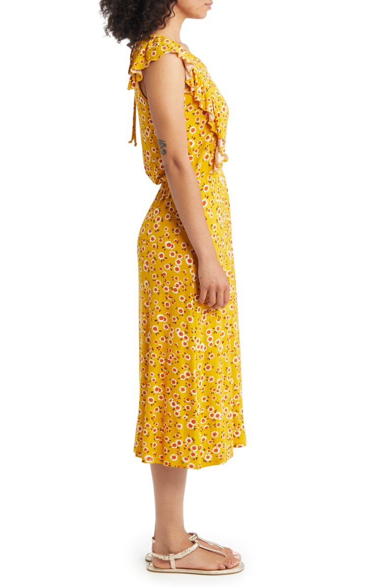 Loveappella Floral Print Flutter Sleeve Dress, Alternate, color, Sunflower