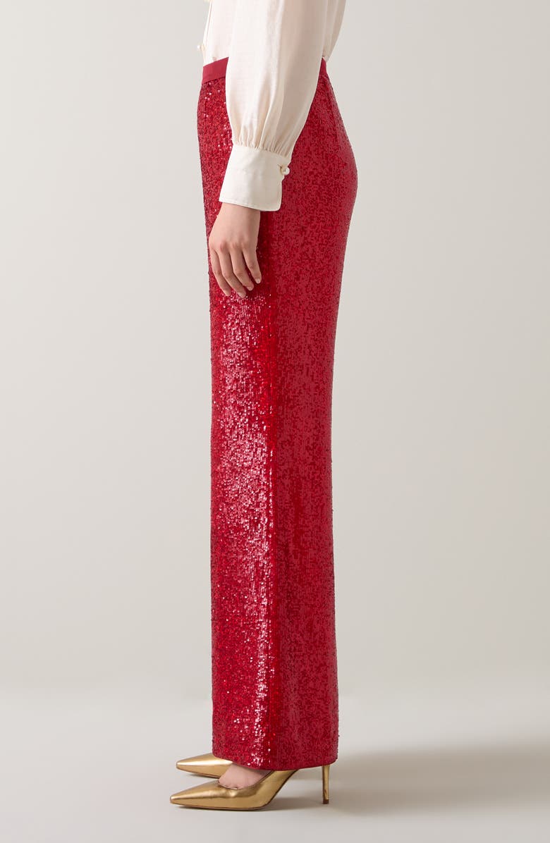 LK Bennett Shimmer Sequin Wide Leg Pants, Alternate, color, Red