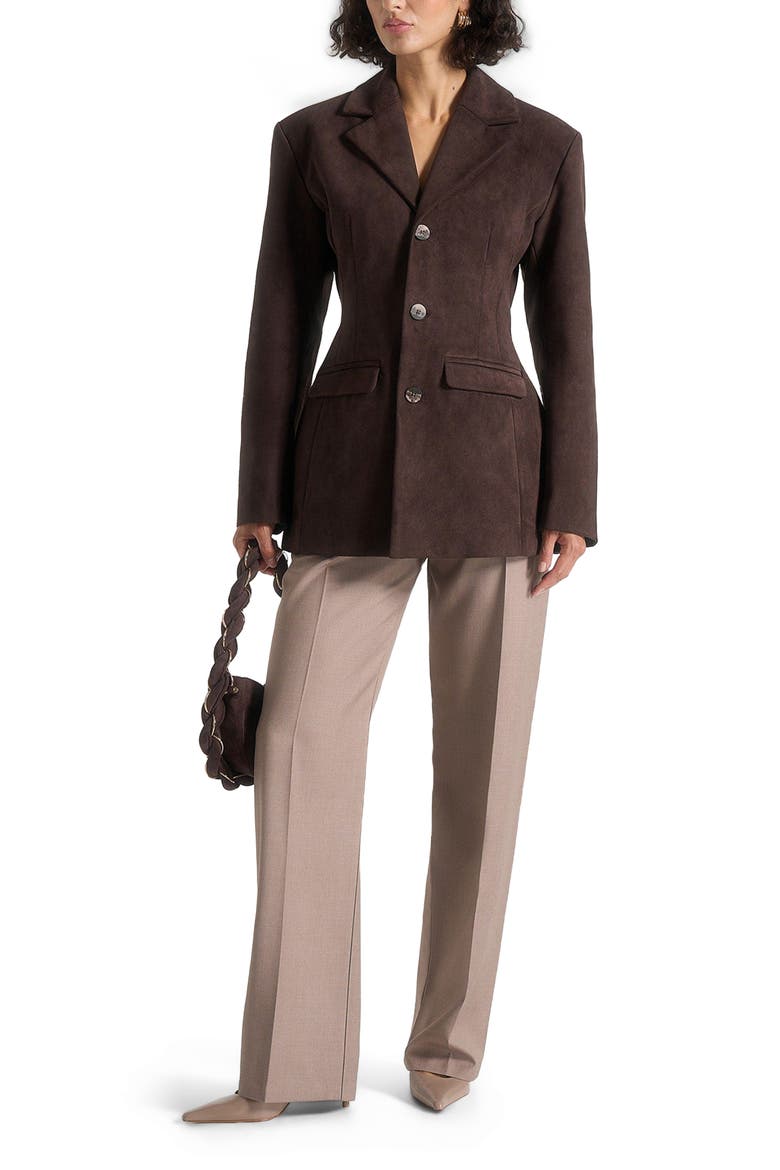 Claire Suede Wide Shoulder Cinch Waist Blazer, Alternate, color, Brown