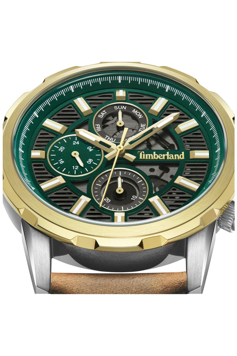 Hampton Harbour Multifunction Chronogrpah Leather Strap Watch, 46mm, Alternate, color, DARK BROWN