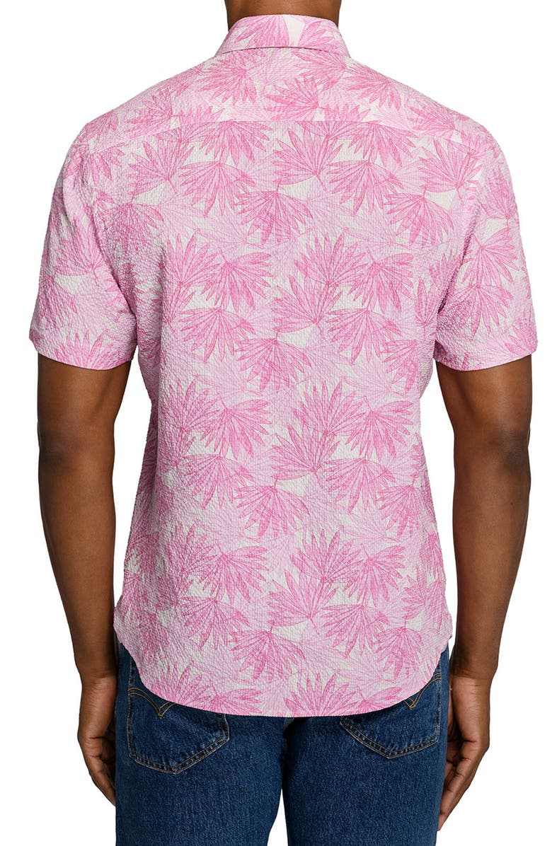 CONSTRUCT Palm Print Short Sleeve Seersucker Button-Up Shirt, Alternate, color, Light Pink